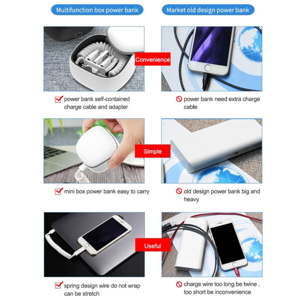 Portable Mini Power Bank with 3-in-1 Charge Cable