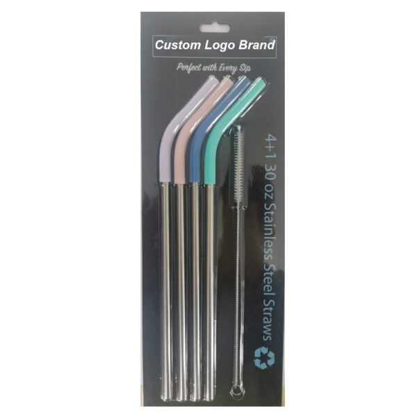 Custom Stainless Steel Drinking Straws with Bent Silicone Tip Kit