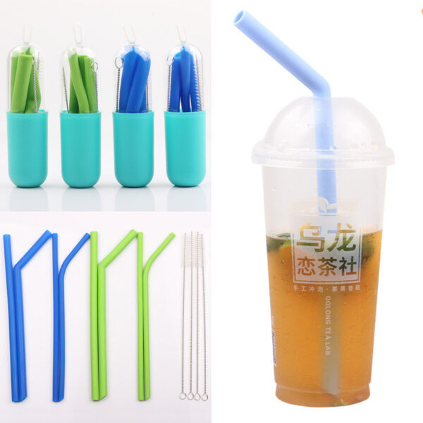 Custom Portable Silicone Straw & Cleaning Brush Kit in Capsule Case