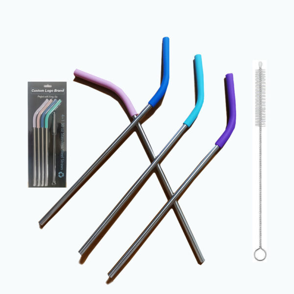 Custom Stainless Steel Drinking Straws with Bent Silicone Tip Kit
