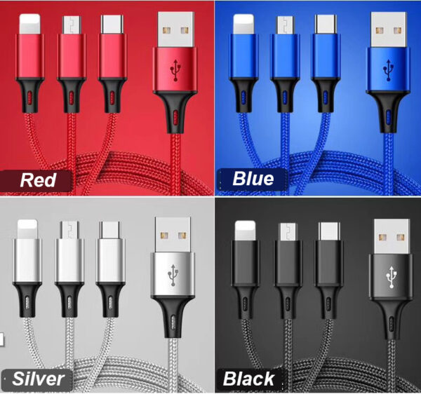 3-1 سلك شاحن هاتف USB متعدد مجدول من النايلون -BPPP0077.3 سلك شاحن هاتف نايلون مجدول 3 في 1 متعدد USB متعدد الأسلاك