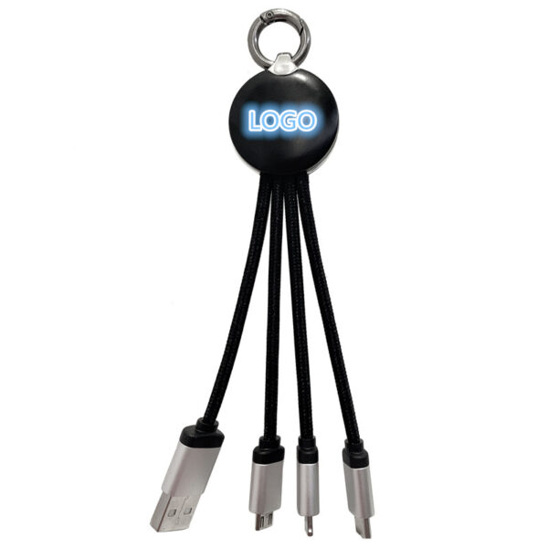 3 in 1 Keychain Charging Cable with LED Laser Logo