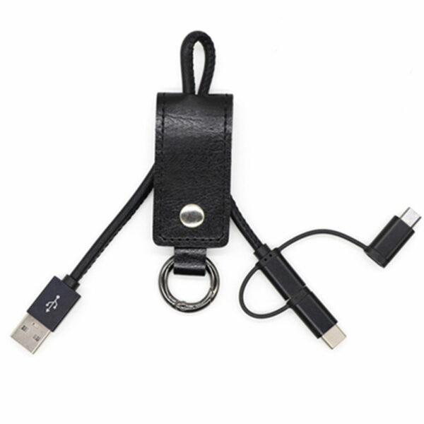 3 in 1 PU Leather USB Charging Data Cable with Key Chain Ring