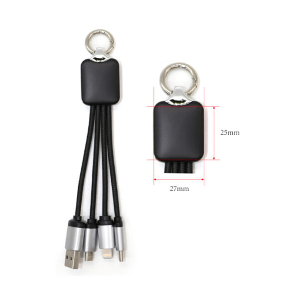 3 in 1 Braided Keychain Charging Cable with LED Laser Logo