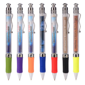 Custom Advertising Banner Ballpoint Pen with Pull-Out Message Insert and Logo Imprint
