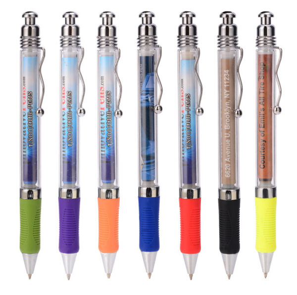 Custom Advertising Banner Ballpoint Pen with Pull-Out Message Insert and Logo Imprint