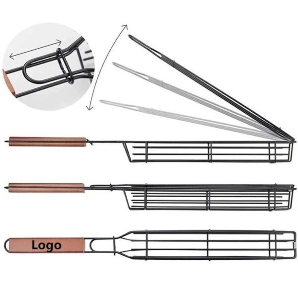 Custom BBQ Grill Basket with Wooden Handle