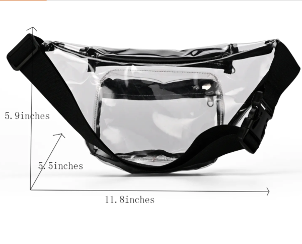 BPAS009-03 Custom Clear PVC Waist Bag with Front Zipper Pocket and Adjustable Strap
