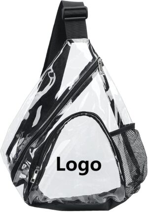BPAS010-01 Custom Clear PVC Sling Backpack with Adjustable Shoulder Strap and Mesh Side Pocket