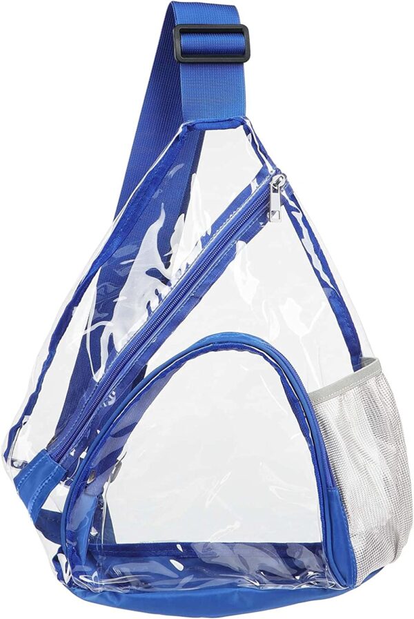 BPAS010-04 Custom Clear PVC Sling Backpack with Adjustable Shoulder Strap and Mesh Side Pocket