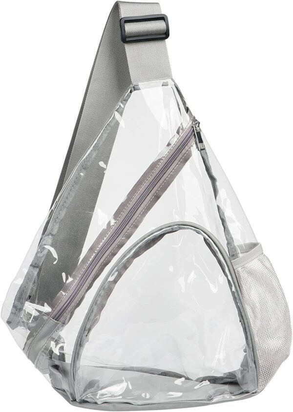 BPAS010-05 Custom Clear PVC Sling Backpack with Adjustable Shoulder Strap and Mesh Side Pocket