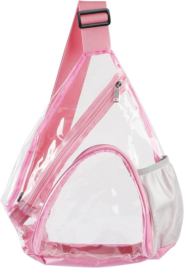 BPAS010-06 Custom Clear PVC Sling Backpack with Adjustable Shoulder Strap and Mesh Side Pocket