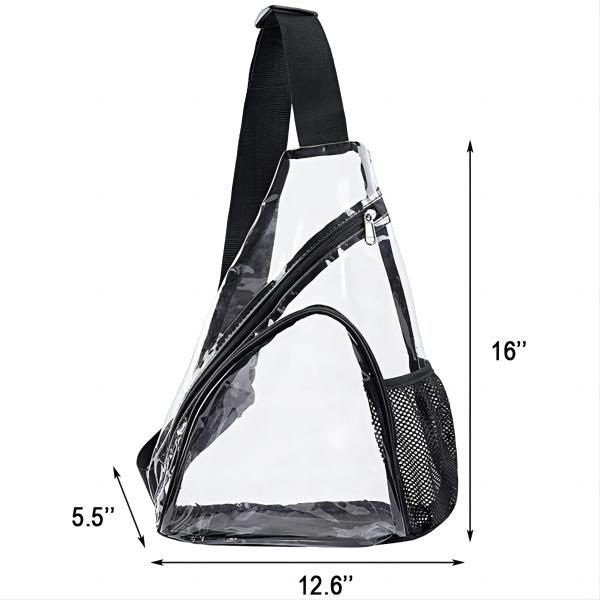 BPAS010-07 Custom Clear PVC Sling Backpack with Adjustable Shoulder Strap and Mesh Side Pocket