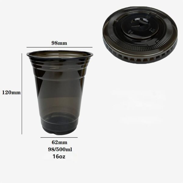 Custom 16 Oz Black Translucent PET Cold Drink Cup with Lid