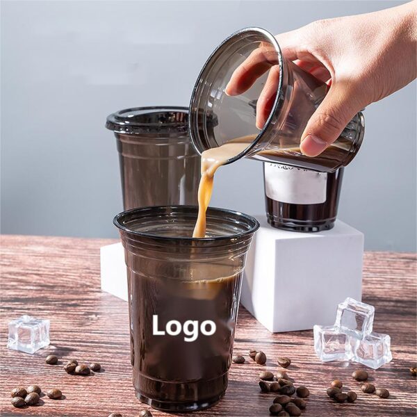 Custom 16 Oz Black Translucent PET Cold Drink Cup with Lid