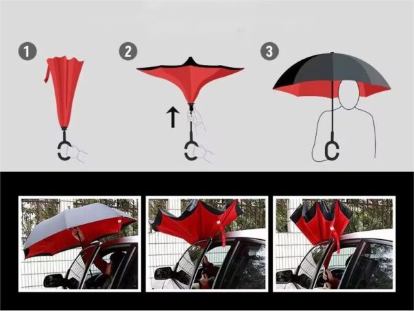 Custom Reverse Folding C-Handle Umbrella with Double Layer Windproof Design