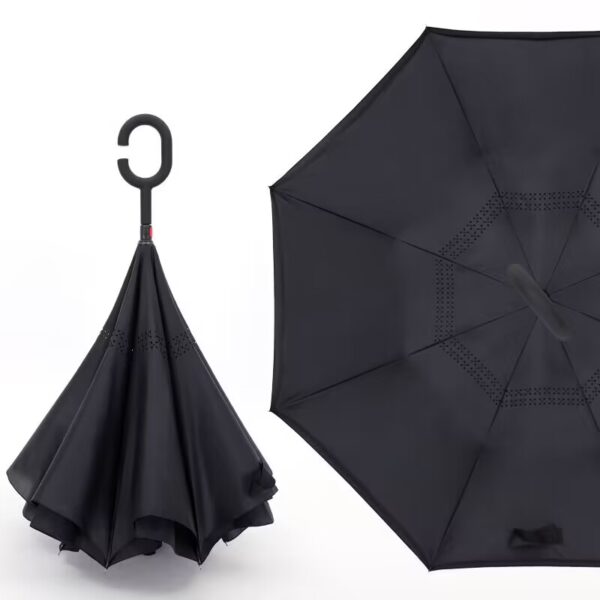 Custom Reverse Folding C-Handle Umbrella with Double Layer Windproof Design