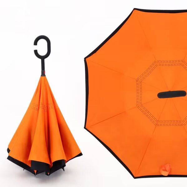 Custom Reverse Folding C-Handle Umbrella with Double Layer Windproof Design