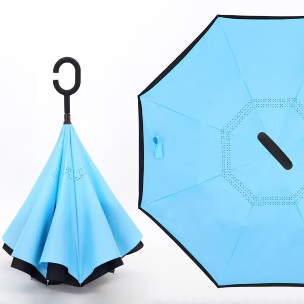 Custom Reverse Folding C-Handle Umbrella with Double Layer Windproof Design