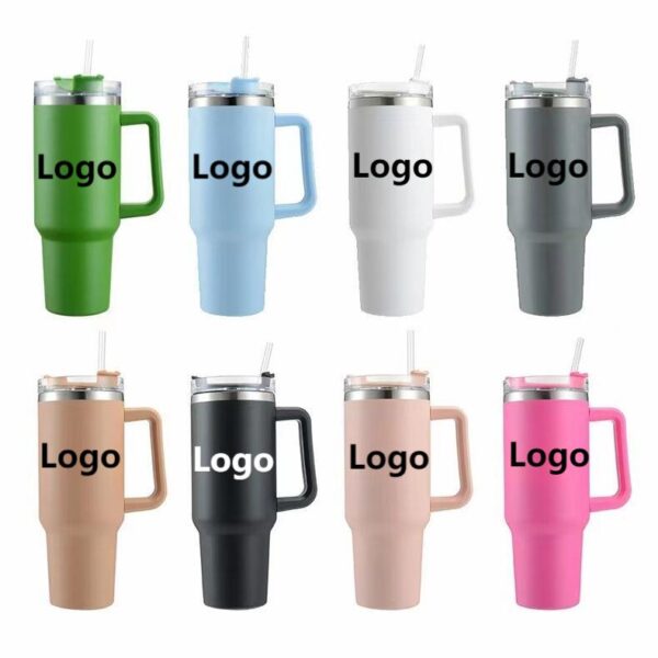 BPAS020-01 Custom 40oz Stainless Steel Insulated Travel Tumbler with Handle and Straw