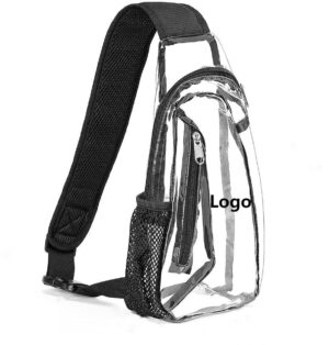 Custom Clear PVC Sling Backpack with Adjustable Strap and Front Zipper Pocket
