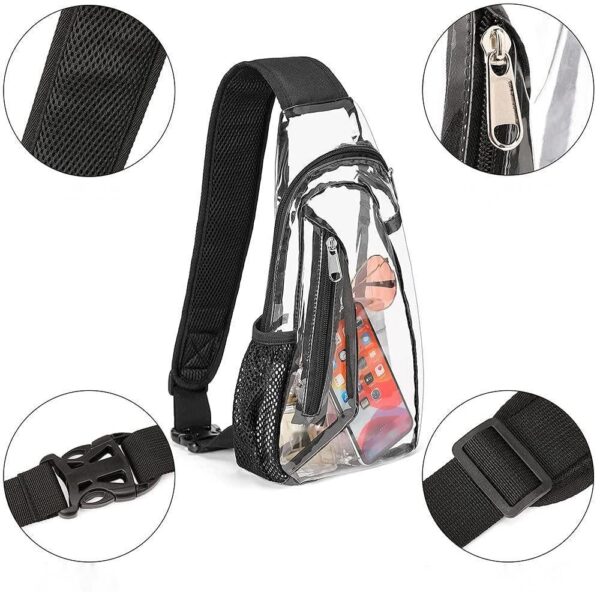 Custom Clear PVC Sling Backpack with Adjustable Strap and Front Zipper Pocket