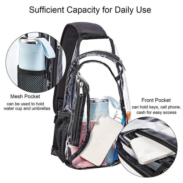 Custom Clear PVC Sling Backpack with Adjustable Strap and Front Zipper Pocket