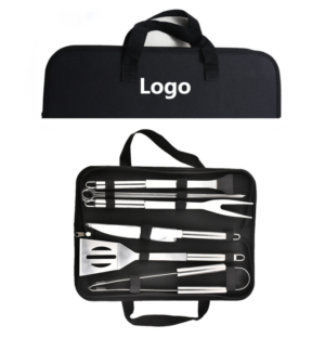 BPAS029-01 Custom 9-Piece Stainless Steel BBQ Grill Tool Set with 3 Skewers and Carrying Case
