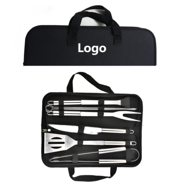 Custom 9-Piece Stainless Steel BBQ Grill Tool Set with 3 Skewers and Carrying Case