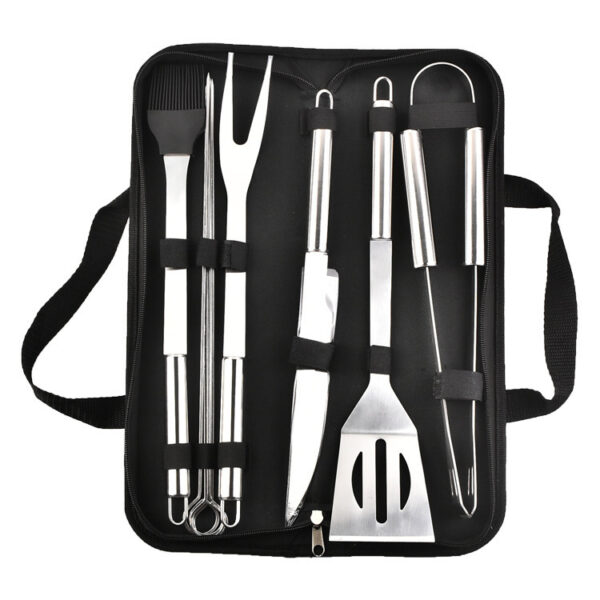 Custom 9-Piece Stainless Steel BBQ Grill Tool Set with 3 Skewers and Carrying Case