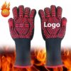 BPAS030-01 Custom Heat Resistant BBQ Grill Gloves with Silicone Grip and Extended Wrist Protection