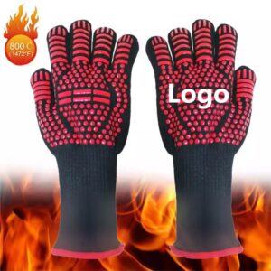 BPAS030-01 Custom Heat Resistant BBQ Grill Gloves with Silicone Grip and Extended Wrist Protection