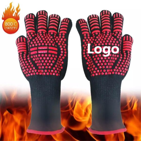 BPAS030-01 Custom Heat Resistant BBQ Grill Gloves with Silicone Grip and Extended Wrist Protection