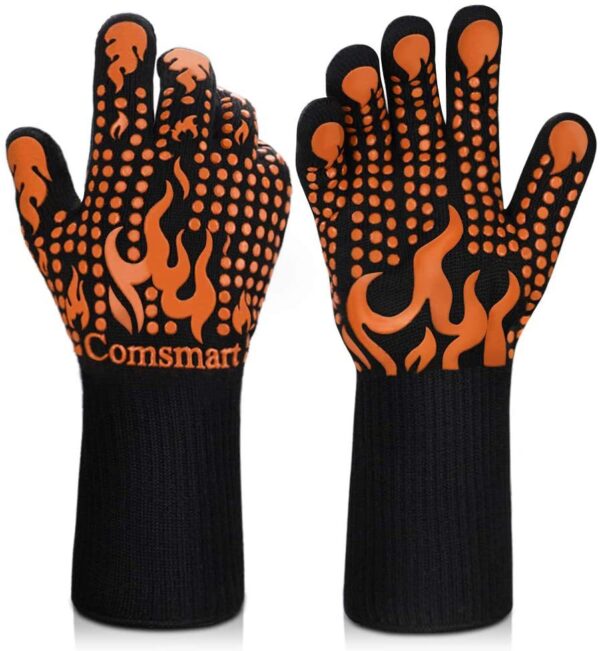 BPAS030-02 Custom Heat Resistant BBQ Grill Gloves with Silicone Grip and Extended Wrist Protection