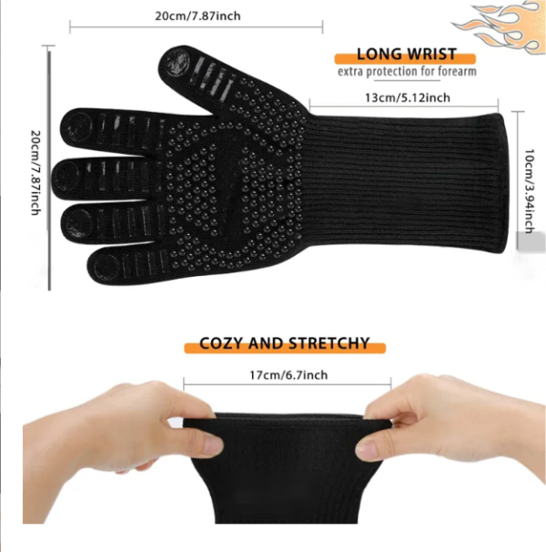 BPAS030-05 Custom Heat Resistant BBQ Grill Gloves with Silicone Grip and Extended Wrist Protection
