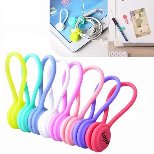 BPAS033-01 Custom Silicone Magnetic Cable Organizer Tie for Earphones Cords Keys and Daily Storage
