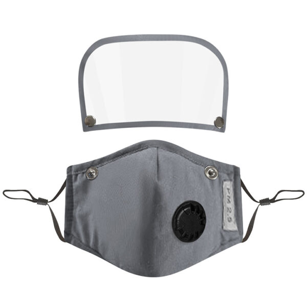 Máscara facial de válvula personalizada com bolso para filtro e proteção ocular amovível