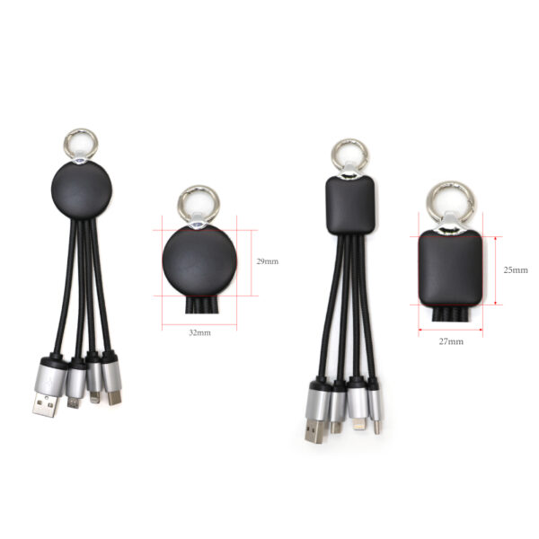 3 in 1 Braided Keychain Charging Cable with LED Laser Logo