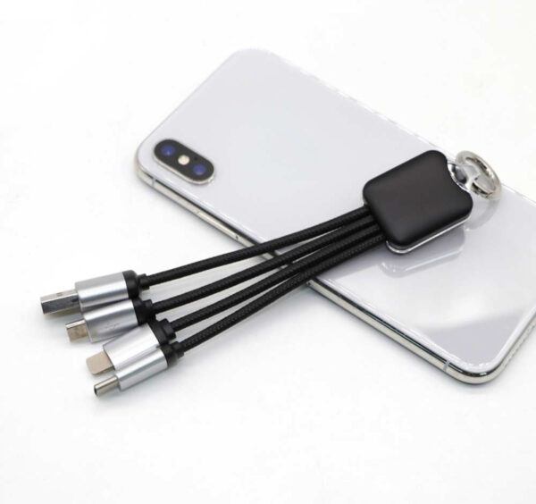 3 in 1 Braided Keychain Charging Cable with LED Laser Logo