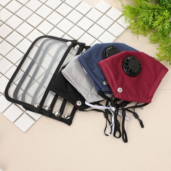 Máscara facial de válvula personalizada com bolso para filtro e proteção ocular amovível