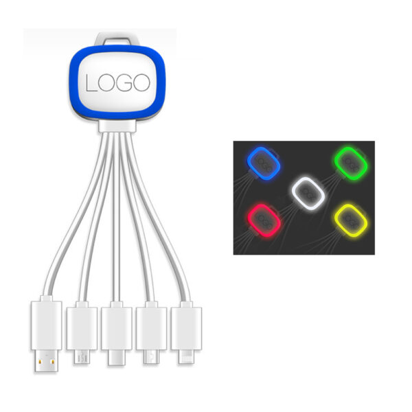 LED Light Up 5 in 1 USB Charging Data Cable with Custom Logo