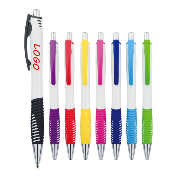 Custom Promotional Ballpoint Pens with Colored Grip and Logo Imprint