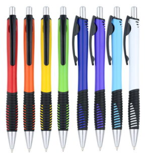 Custom Promotional Ballpoint Pens with Colored Grip and Logo Imprint