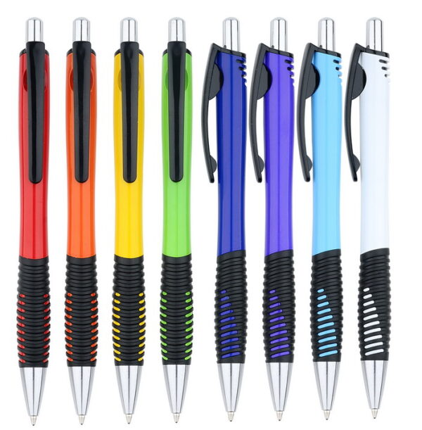 Custom Promotional Ballpoint Pens with Colored Grip and Logo Imprint