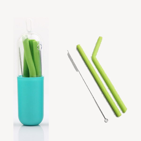 Custom Portable Silicone Straw & Cleaning Brush Kit in Capsule Case