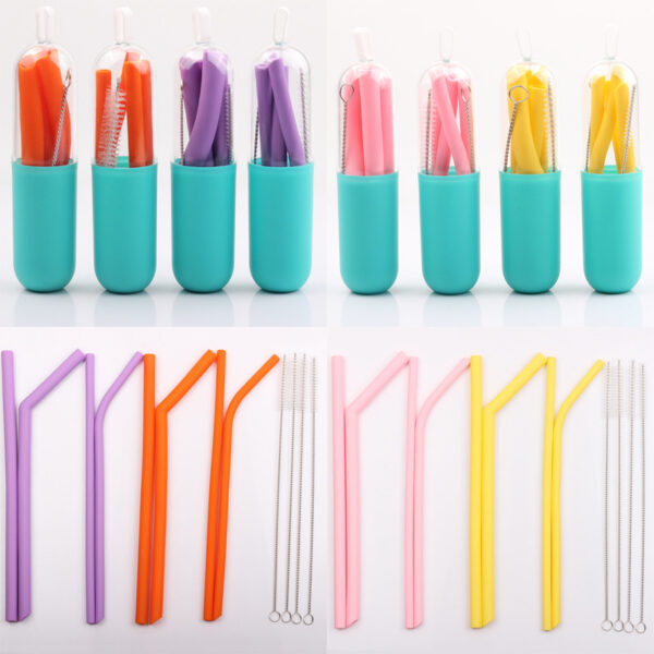 Custom Portable Silicone Straw & Cleaning Brush Kit in Capsule Case