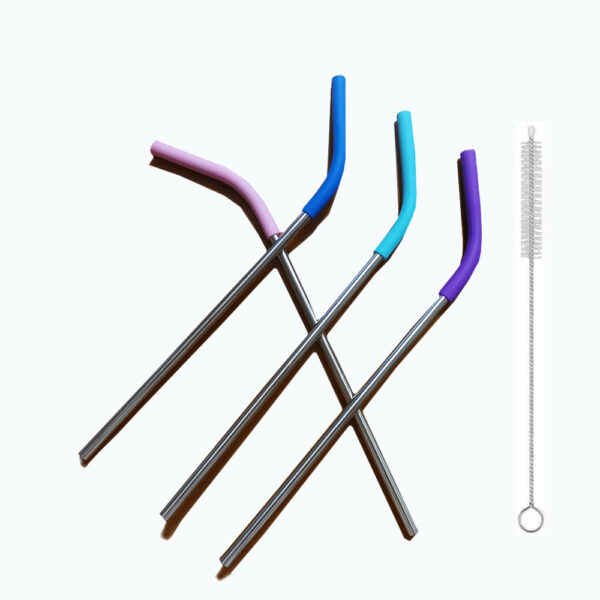Custom Stainless Steel Drinking Straws with Bent Silicone Tip Kit