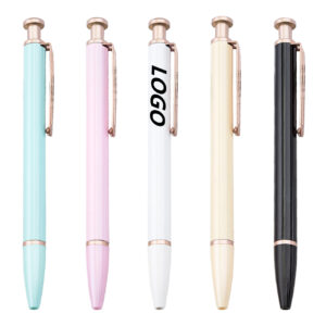 aluminium metal click action pen -BPPP0037.1 Custom Aluminium Metal Click Action Pen with Rose Gold Trim and Logo Imprint