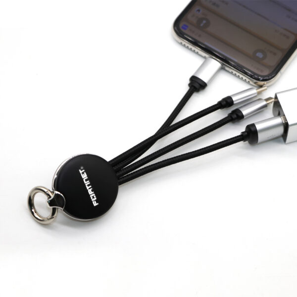 3 in 1 Keychain Charging Cable with LED Laser Logo