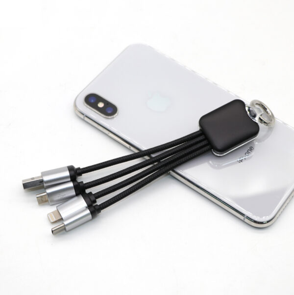 3 in 1 Keychain Charging Cable with LED Laser Logo